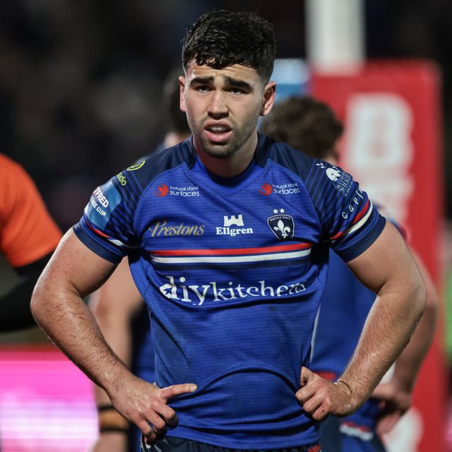 Jack Sinfield of Wakefield Trinity reacts during the Betfred Challenge Cup round 4 match Wakefield Trinity vs Leeds Rhinos at DIY Kitchens Stadium, Wakefield, United Kingdom on 13 March 2026

(Photo by Mark Cosgrove/News Images)