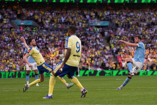 Nico Gonzalez of Manchester City scores to make it 2-1 during the Emirates FA Cup Semi-Final match Manchester City vs Southampton at Wembley Stadium, London, United Kingdom on 25 April 2026

(Photo by Harvey Murphy/News Images)