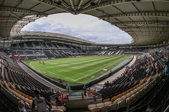 A general view of the MKM Stadium ahead of the Betfred Super League round 17 match Hull FC vs St Helens at MKM Stadium, Hull, United Kingdom, 5th July 2025

(Photo by Alfie Cosgrove/News Images)