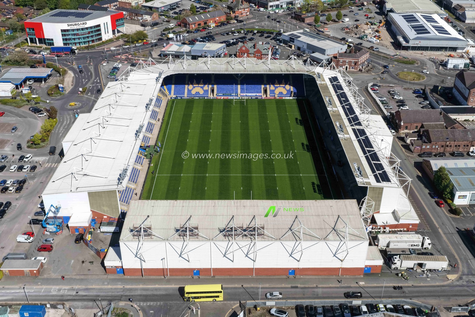 An aerial view of The Halliwell Jones Stadium during the Betfred Super League round 9 match Warrington Wolves vs Wigan Warriors at The Halliwell Jones Stadium, Warrington, United Kingdom on 24 April 2026

(Photo by Mark Cosgrove/News Images)