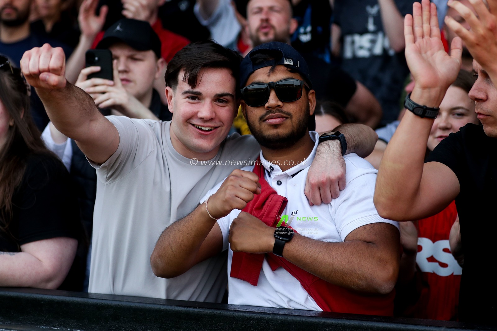 Charlton Athletic fans celebrate after the teams victory following the Sky Bet League 1 match Cambridge United vs Charlton Athletic at Cledara Abbey Stadium, Cambridge, United Kingdom, 12th April 2025

(Photo by Izzy Poles/News Images)