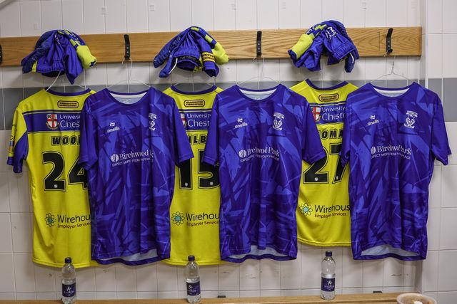 Warrington match and warmup shirts in the away dressing room during the Betfred Super League Round 20 Leigh Leopards vs Warrington Wolves at Leigh Sports Village, Leigh, United Kingdom, 1st August 2025

(Photo by Mark Cosgrove/News Images)