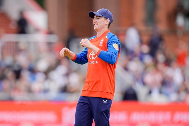 England captain Harry Brook celebrates Tom Banton of England catching the ball to dismiss India captain Shreyas Iyer during the Second Vitality T20 International match England vs India at Old Trafford, Manchester, United Kingdom on 04 July 2026

(Photo by Maynard Manyowa/News Images)