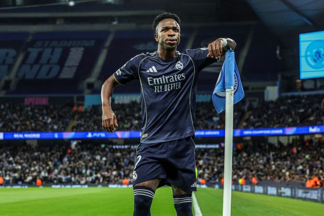 Vinicius Junior of Real Madrid celebrates his goal to make it 0-1 (0-4) during the UEFA Champions League last 16 second leg match Manchester City vs Real Madrid at The City of Manchester Stadium, Manchester, United Kingdom on 17 March 2026

(Photo by Mark Cosgrove/News Images)