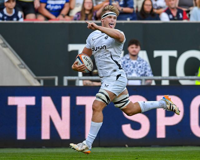 Guy Pepper of Bath Rugby runs in for Bath’s second try during the Gallagher Premiership match Bristol Bears vs Bath at Ashton Gate, Bristol, United Kingdom on 29 May 2026

(Photo by Alex Williamson/News Images)