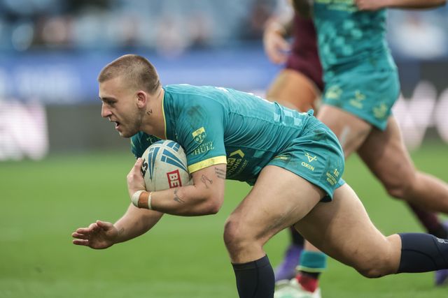 Mikey Lewis of Hull KR goes over for a try during the Betfred Super League Round 4 match Huddersfield Giants vs Hull KR at Accu Stadium, Huddersfield, United Kingdom on 08 March 2026

(Photo by Mark Cosgrove/News Images)
