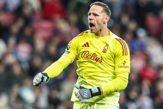 Nottingham Forest goalkeeper Matz Sels celebrates a goal from teammate Morgan Gibbs-White of Nottingham Forest to make it 0-3 during the Premier League match Sunderland vs Nottingham Forest at Stadium Of Light, Sunderland, United Kingdom on 24 April 2026

(Photo by Alfie Cosgrove/News Images)