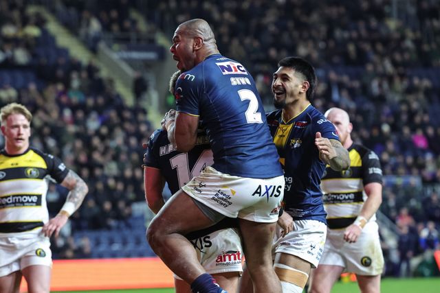 Chris Hankinson of Leeds Rhinos celebrates his try during the Betfred Super League Round 2 match Leeds Rhinos vs York Knights at AMT Headingley Stadium, Leeds, United Kingdom on 20 February 2026

(Photo by Mark Cosgrove/News Images)