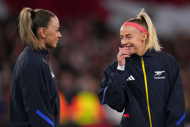 Chloe Kelly of Arsenal and Katie McCabe of Arsenal ahead of the UEFA Women's Champions League Quarter-finals match Arsenal vs Chelsea at Arsenal Stadium, London, United Kingdom on 24 March 2026

(Photo by Harvey Murphy/News Images)