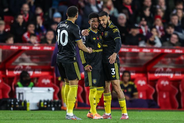 Amad Diallo of Manchester United celebrates his goal to make it 2-2 during the Premier League match Nottingham Forest vs Manchester United at City Ground, Nottingham, United Kingdom, 1st November 2025

(Photo by Alfie Cosgrove/News Images)

*** GER AUT SUI OUT ***
