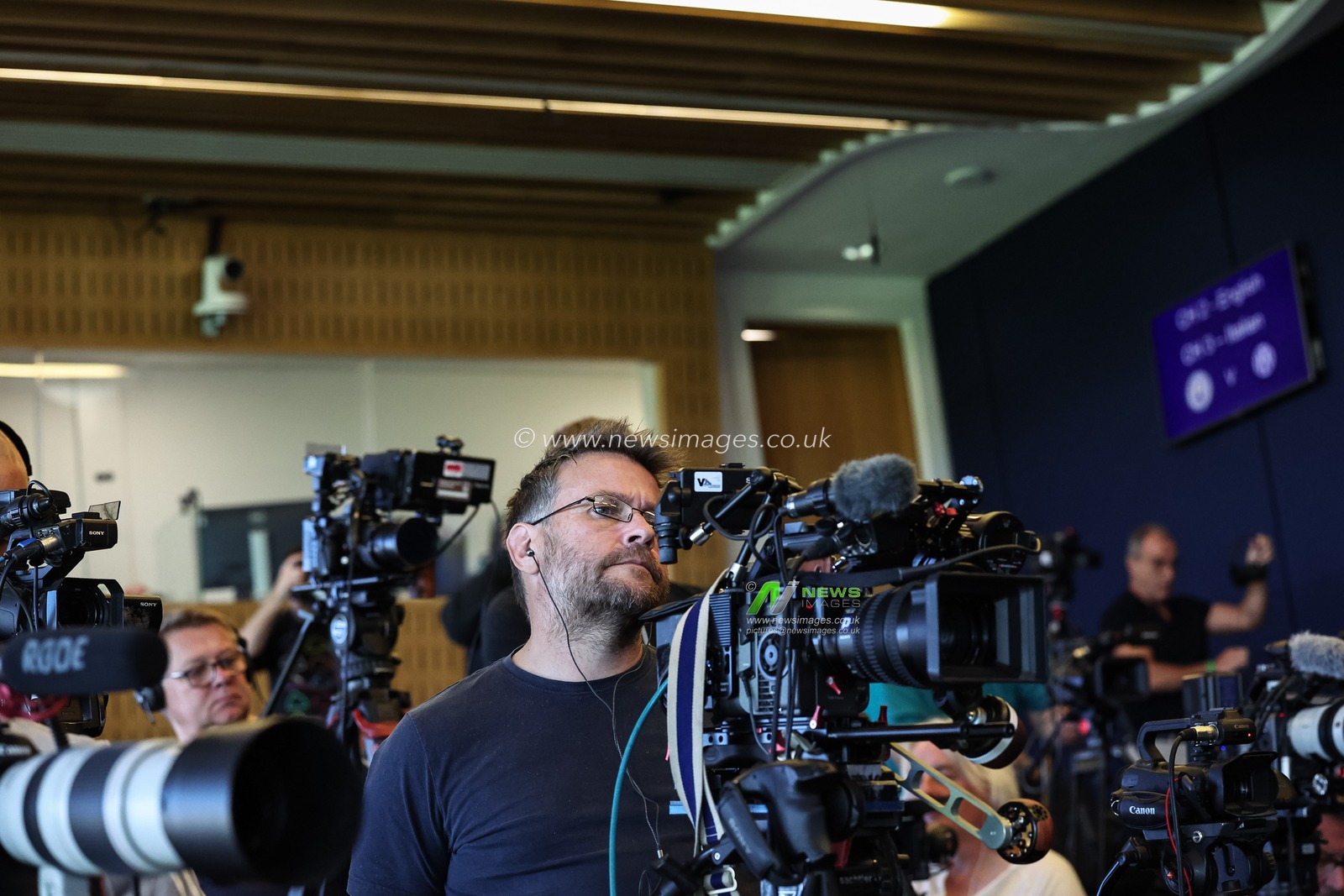 Cameras roll during the UEFA Champions League Manchester City v Inter Milan Press conference at Etihad Stadium, Manchester, United Kingdom, 17th September 2024

(Photo by Mark Cosgrove/News Images)