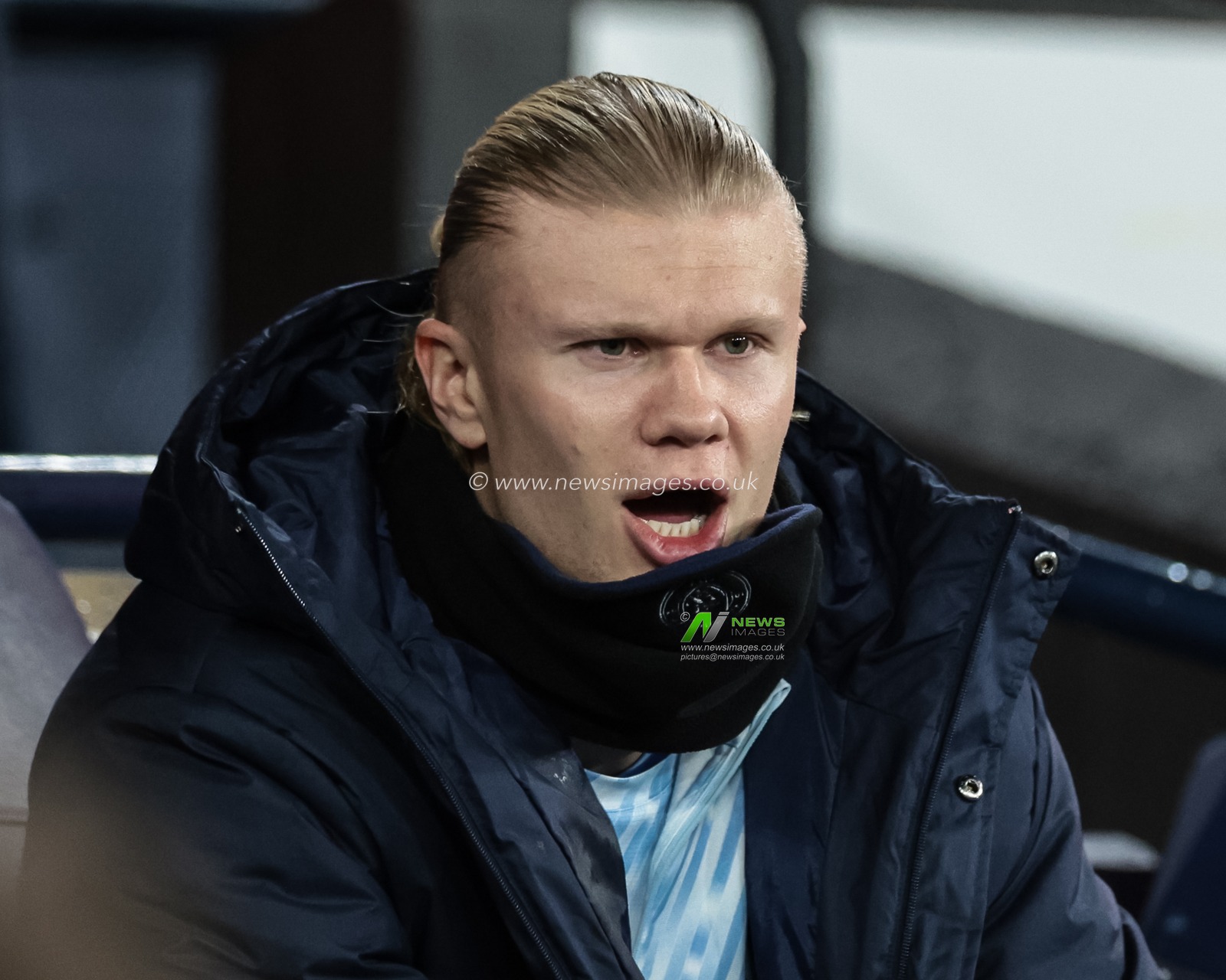 Erling Haaland of Manchester City on the bench during the Carabao Cup Quarter Final match Manchester City vs Brentford at Etihad Stadium, Manchester, United Kingdom, 17th December 2025

(Photo by Mark Cosgrove/News Images)

*** GER AUT SUI OUT ***