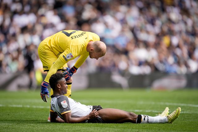 Jaydon Banel of Derby County goes down injured, receives treatment after an injury and is substituted off during the Sky Bet Championship match Derby County vs Sheffield United at Pride Park Stadium, Derby, United Kingdom on 02 May 2026

(Photo by Maynard Manyowa/News Images)