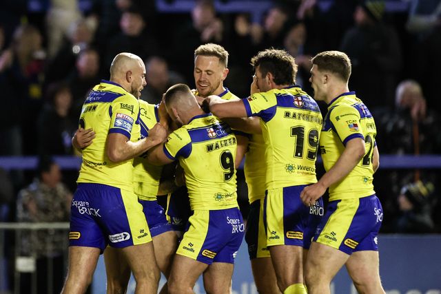 Arron Lindop of Warrington Wolves celebrates his try during the Betfred Super League Round 6 match Warrington Wolves vs Leeds Rhinos at Halliwell Jones Stadium, Warrington, United Kingdom, 28th March 2025

(Photo by Mark Cosgrove/News Images)