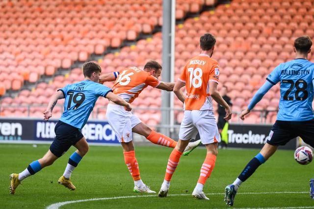 Jordan Rhodes of Blackpool scores to make it 1-0 during the Bristol Street Motors Trophy match Blackpool vs Crewe Alexandra at Bloomfield Road, Blackpool, United Kingdom, 3rd September 2024

(Photo by Craig Thomas/News Images)