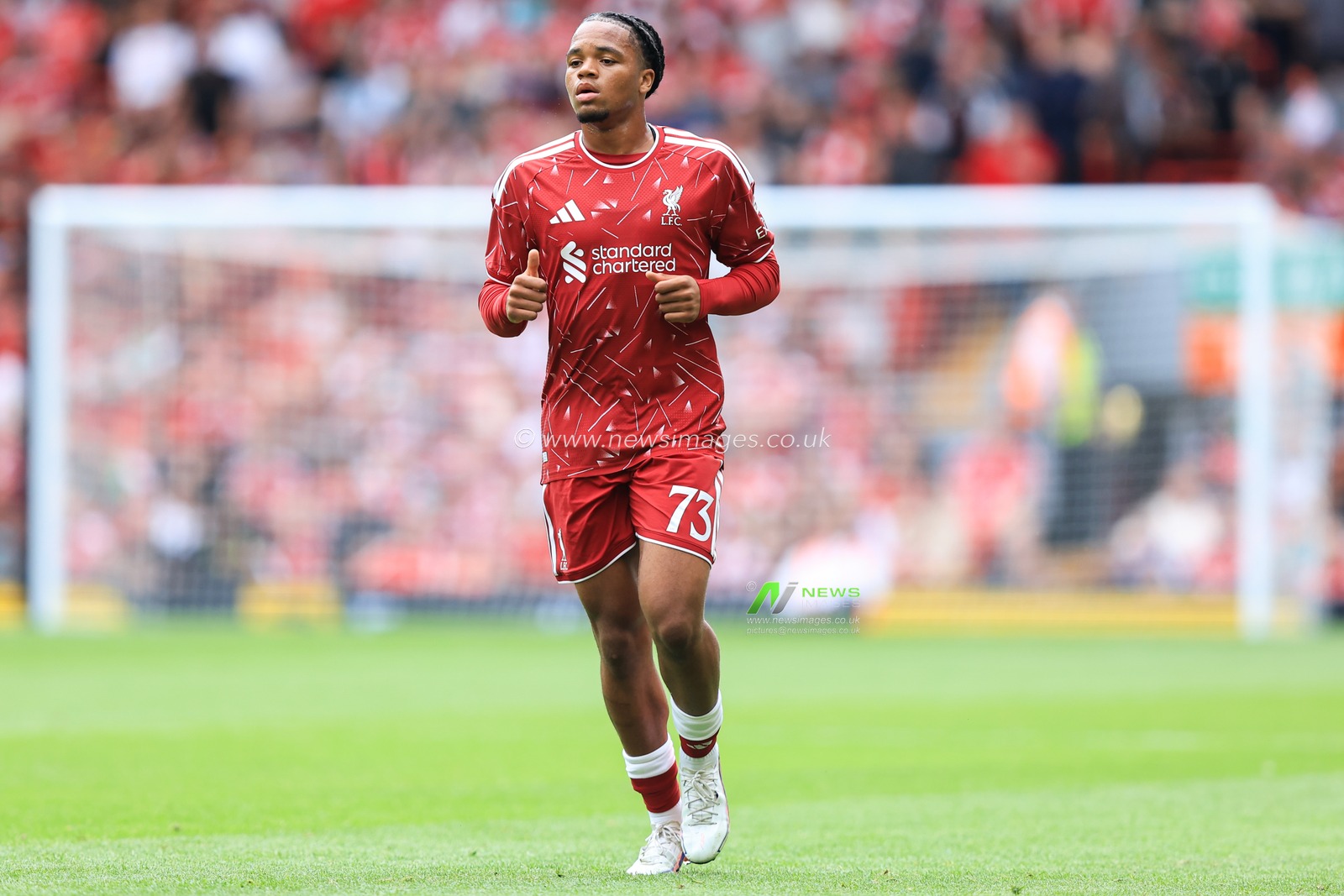 Rio Ngumoha of Liverpool during the pre-season friendly match Liverpool vs Monaco at Anfield, Liverpool, United Kingdom on 09 August 2026

(Photo by Jorge Horsted/News Images)