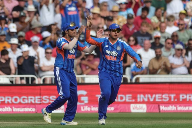 Vaibhav Sooryavanshi of India celebrates catching out Jacob Bethell of England during the Third Vitality T20 International match England vs India at Trent Bridge, Nottingham, United Kingdom on 07 July 2026

(Photo by Mark Cosgrove/News Images)