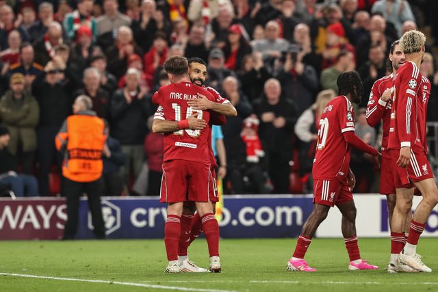 Mohamed Salah of Liverpool celebrates his goal to make it 4-0 and notches up his 50th Champions League goal during the UEFA Champions League last 16 second leg match Liverpool vs Galatasaray at Anfield, Liverpool, United Kingdom on 18 March 2026

(Photo by Alfie Cosgrove/News Images)
