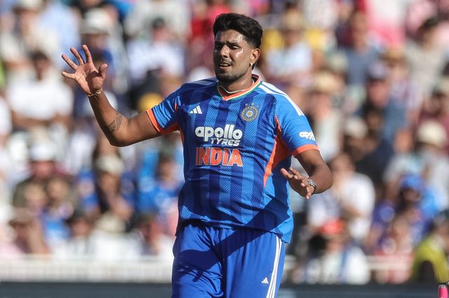 Harshit Rana of India reacts after Buttler hits a four of his ball during the Third Vitality T20 International match England vs India at Trent Bridge, Nottingham, United Kingdom on 07 July 2026

(Photo by Mark Cosgrove/News Images)