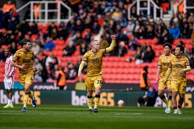 Adam Forshaw of Blackburn Rovers celebrates his goal to make it  0-1 during the Sky Bet Championship match Stoke City vs Blackburn Rovers at Bet365 Stadium, Stoke On Trent, United Kingdom on 11 April 2026

(Photo by Maynard Manyowa/News Images)