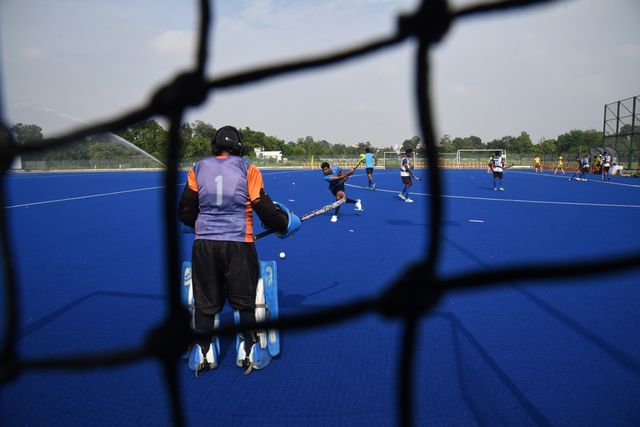 Indian hockey players warm ups before start the hockey match and celebrate the world Olympic Day in Howrah, West Bengal ,India on June 22,2025.Photo by Debajyoti Chakraborty.(Photo: Debajyoti Chakraborty/News Images)