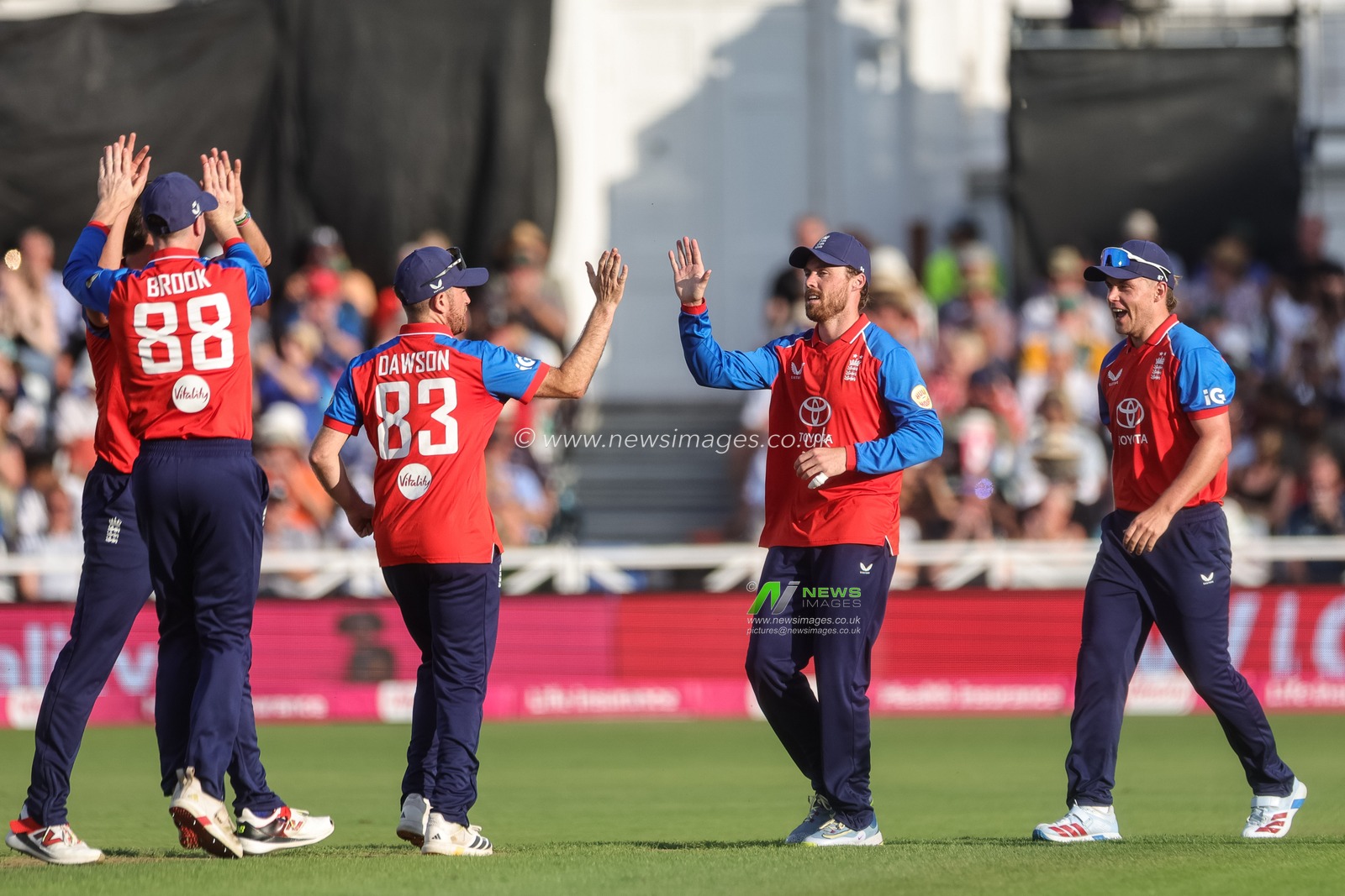Phil Salt of England celebrates the wicket of Abhishek Sharma of India during the Third Vitality T20 International match England vs India at Trent Bridge, Nottingham, United Kingdom on 07 July 2026

(Photo by Mark Cosgrove/News Images)
