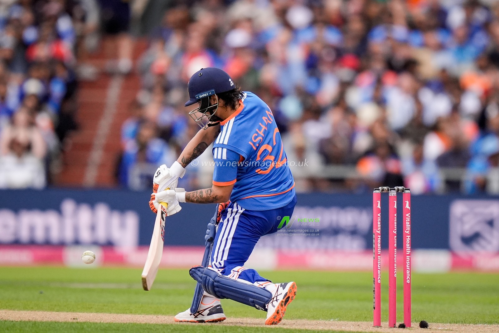 Ishan Kishan of India hits a six  during the Second Vitality T20 International match England vs India at Old Trafford, Manchester, United Kingdom on 04 July 2026

(Photo by Maynard Manyowa/News Images)