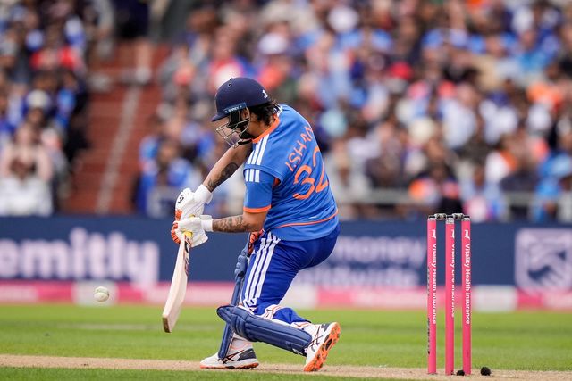 Ishan Kishan of India hits a six  during the Second Vitality T20 International match England vs India at Old Trafford, Manchester, United Kingdom on 04 July 2026

(Photo by Maynard Manyowa/News Images)