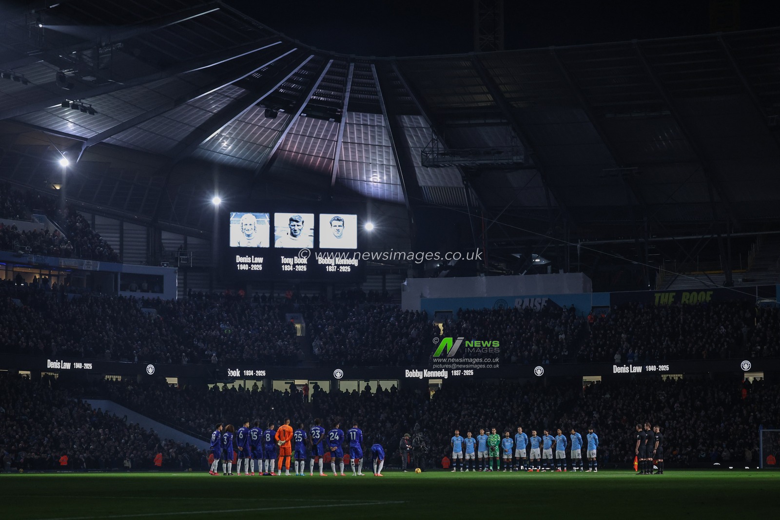 Remembering Denis Law, Tony Brook and Bobby Kennedy during the Premier League match Manchester City vs Chelsea at Etihad Stadium, Manchester, United Kingdom, 25th January 2025

(Photo by Mark Cosgrove/News Images)