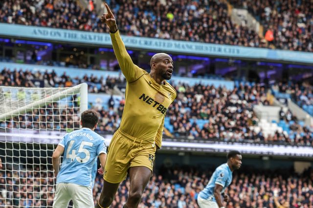 Jean-Philippe Mateta of Crystal Palace celebrates a goal however VAR rule it out for offside  during the Premier League match Manchester City vs Crystal Palace at Etihad Stadium, Manchester, United Kingdom on 13 May 2026

(Photo by Mark Cosgrove/News Images)