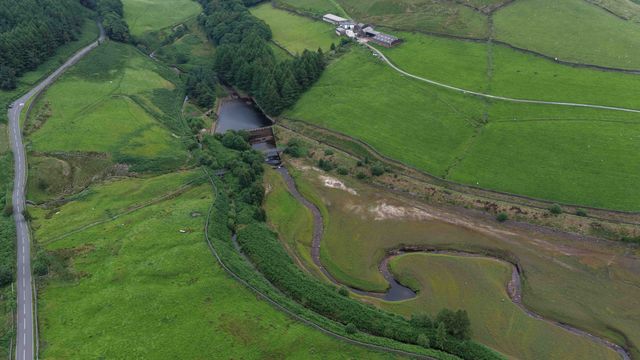 Woodhead Reservoir walter levels drop to one of the lowest points in recent times as grass and other plants start to grow on the Reservoir silt bed at Woodhead, Glossop, United Kingdom, 31st July 2025

(Photo by Mark Cosgrove/News Images)