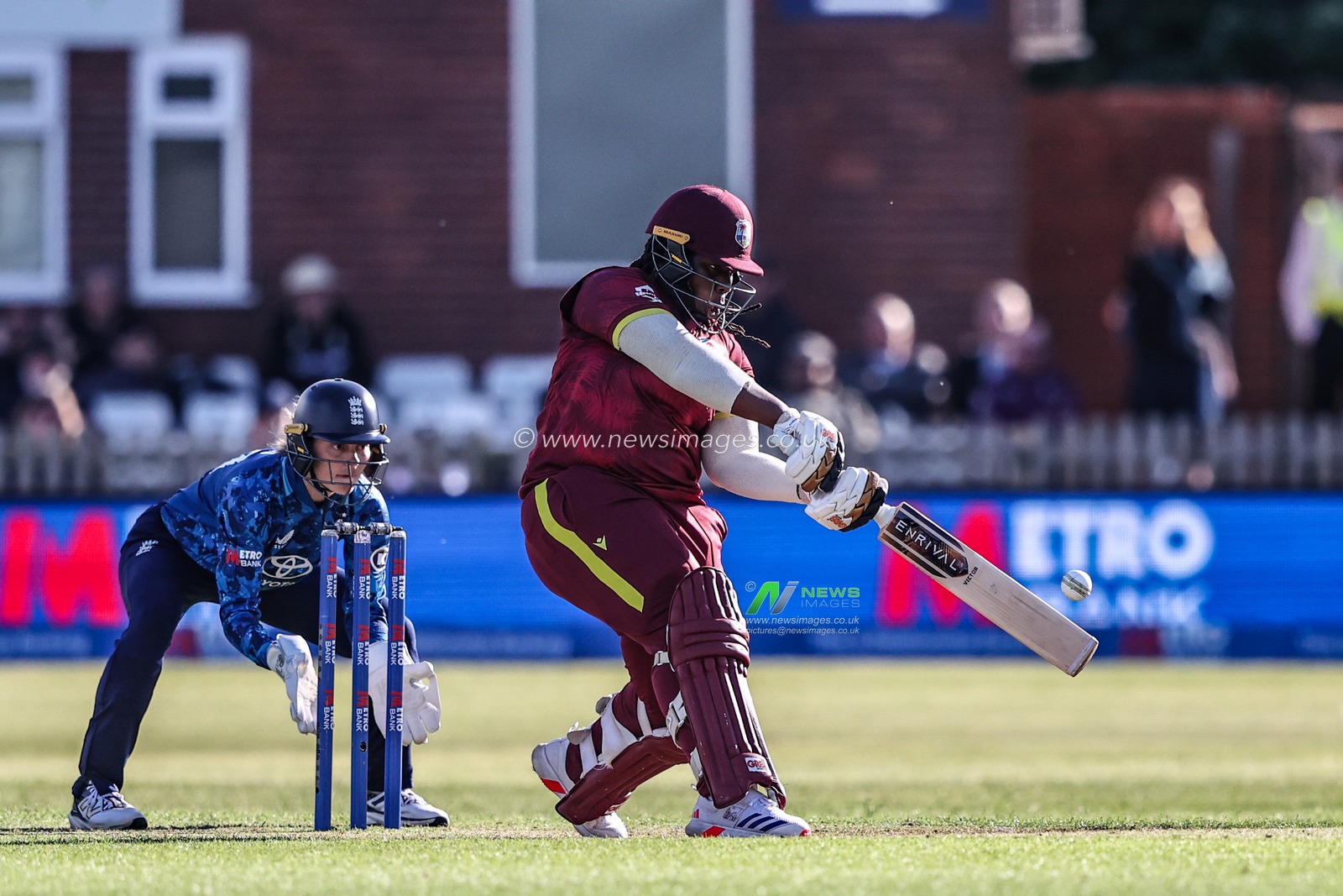 Qiana Joseph of West Indies hits the ball for four runs during the Metro Bank One Day International match England Women vs West Indies Women at Derbyshire County Cricket Club, Derby, United Kingdom, 30th May 2025

(Photo by Alfie Cosgrove/News Images)