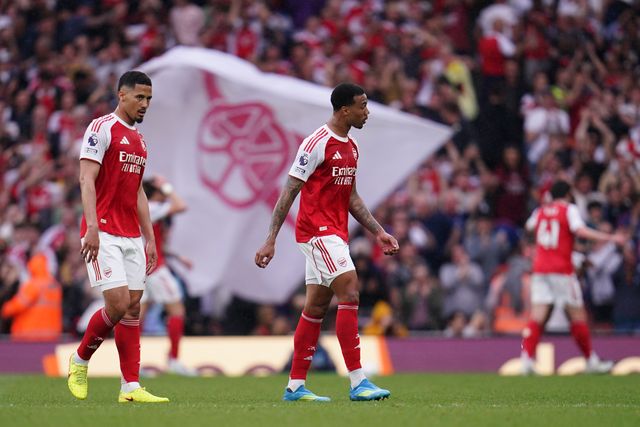 Gabriel of Arsenal and William Saliba of Arsenal after goal during the Premier League match Arsenal vs Fulham at Emirates, London, United Kingdom on 02 May 2026

(Photo by Harvey Murphy/News Images)