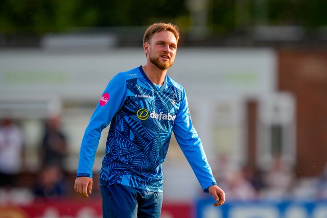 Jack Morley of Derbyshire during the Vitality Blast T20 match between Derbyshire Falcons and Durham Cricket at The Central Co-Op County Ground, Derby, United Kingdom on 22 May 2026

(Photo by Maynard Manyowa/News Images)