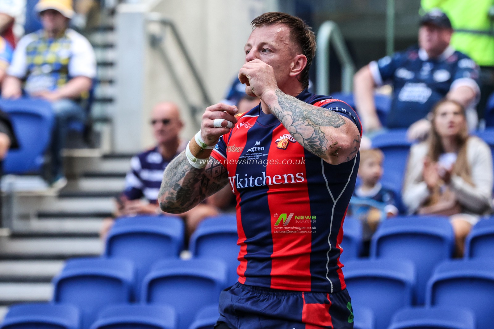 Tom Johnstone of Wakefield Trinity celebrates his try during the Betfred Super League Magic Weekend match Wakefield Trinity vs Castleford Tigers at Hill Dickinson Stadium, Liverpool, United Kingdom on 05 July 2026

(Photo by Alfie Cosgrove/News Images)