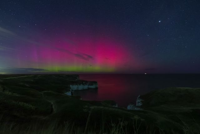 Northern Lights also know as the Aurora Borealis shines over Bempton Cliffs, Flamborough, United Kingdom, 2nd September 2025

(Photo by Mark Cosgrove/News Images)