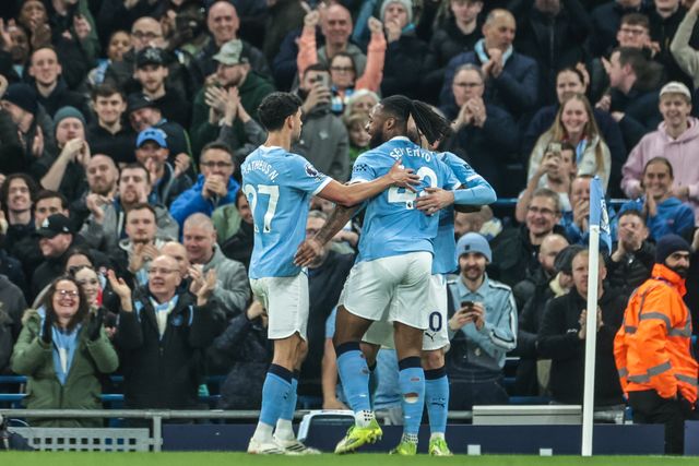 Antonie Semenyo of Manchester City celebrates his goal to make it 1-0 during the Premier League match Manchester City vs Nottingham Forest at Etihad Stadium, Manchester, United Kingdom on 04 March 2026

(Photo by Mark Cosgrove/News Images)