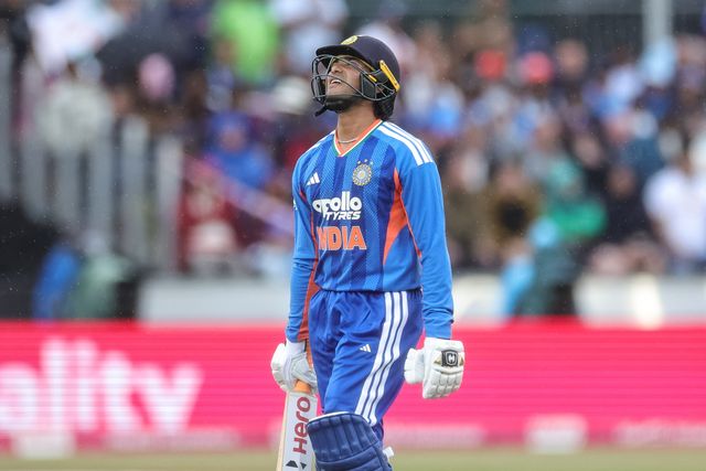 A dejected Abhishek Sharma of India after being bowled out LBW by Sam Curran of England during the First Vitality T20 International match England vs India at Banks Homes Riverside Stadium, Chester-le-street, United Kingdom on 01 July 2026

(Photo by Mark Cosgrove/News Images)