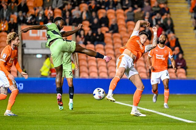 Shayden Morris of Luton Town  lunges for the ball in the Blackpool area during the Sky Bet League 1 match Blackpool vs Luton Town at Bloomfield Road, Blackpool, United Kingdom, 30th September 2025

(Photo by Adam Gee/News Images)