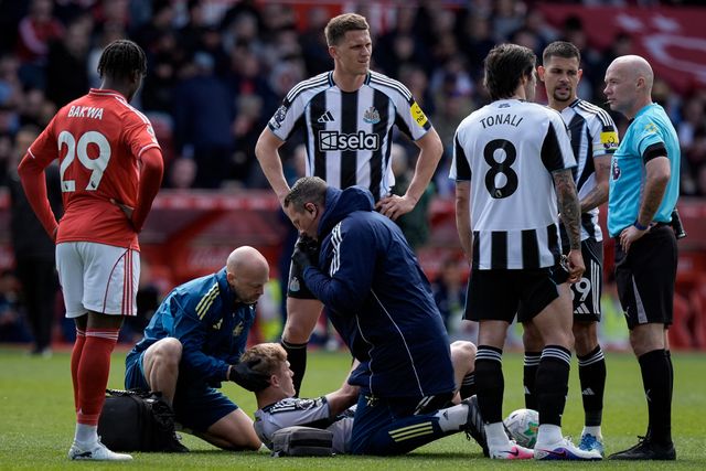 Lewis Hall of Newcastle United receives treatment during the Premier League match Nottingham Forest vs Newcastle Untied at City Ground, Nottingham, United Kingdom on 10 May 2026

(Photo by Maynard Manyowa/News Images)