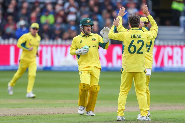 Australia celebrates the dismissal of Jacob Bethell of England during the Fifth Metro Bank One Day International match England vs Australia at Seat Unique Stadium, Bristol, United Kingdom, 29th September 2024

(Photo by Gareth Evans/News Images)