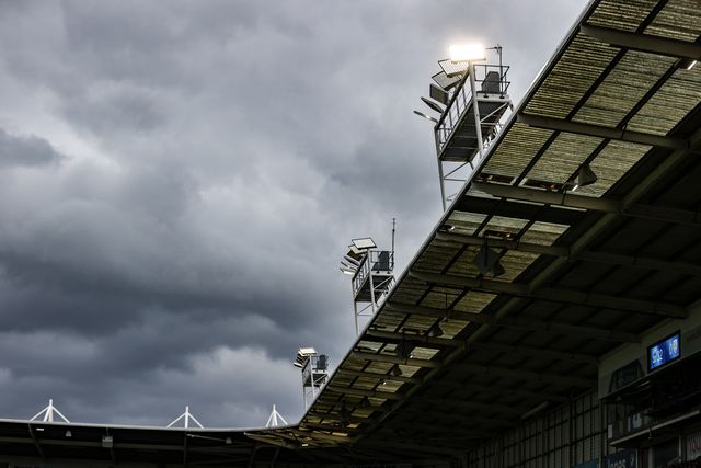 Dark cloud over Halliwell Jones Stadium during the Betfred Super League round 7 match Warrington Wolves vs Leigh Leopards at The Halliwell Jones Stadium, Warrington, United Kingdom on 04 April 2026

(Photo by Alfie Cosgrove/News Images)