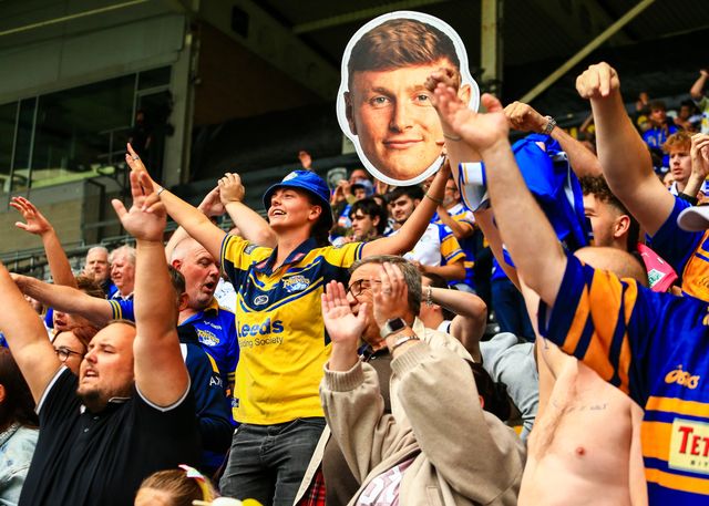 Leeds Rhino fans during the Betfred Super League Round 24 match Hull FC vs Leeds Rhinos at MKM Stadium, Hull, United Kingdom, 30th August 2025

(Photo by Richard Bierton/News Images)
