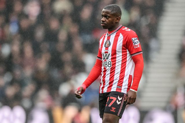 Noah Sadiki of Sunderland during the Premier League match Sunderland vs Manchester United at Stadium Of Light, Sunderland, United Kingdom on 09 May 2026

(Photo by Alfie Cosgrove/News Images)