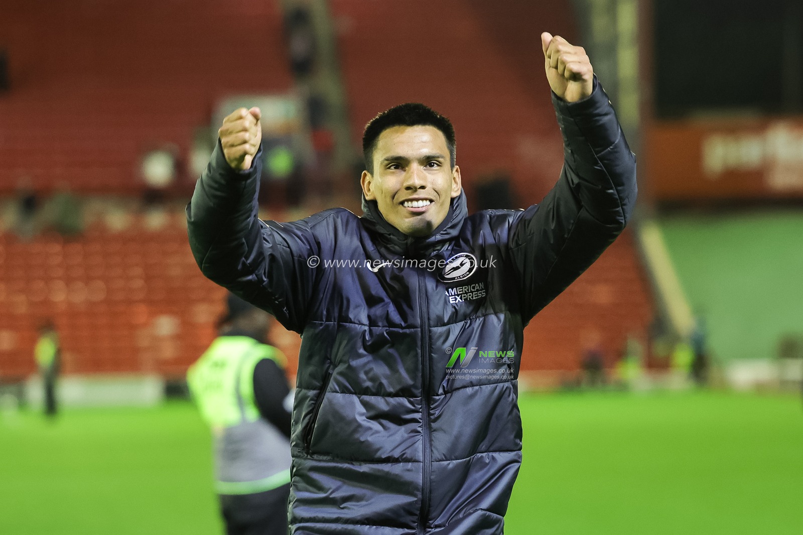 Diego Gomez of Brighton & Hove Albion celebrates his four goals and a 0-6 win with the traveling fans during the Carabao Cup Round 3 match Barnsley vs Brighton and Hove Albion at Oakwell, Barnsley, United Kingdom, 23rd September 2025

(Photo by Mark Cosgrove/News Images)