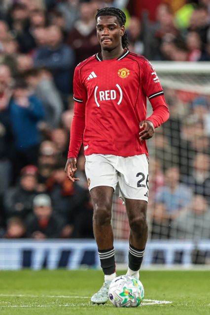 Ayden Heaven of Manchester United during the Premier League match Manchester United vs Brentford at Old Trafford, Manchester, United Kingdom on 27 April 2026

(Photo by Mark Cosgrove/News Images)