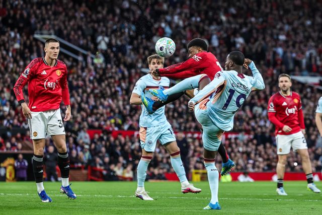 Amad Diallo of Manchester United heads on goal during the Premier League match Manchester United vs Brentford at Old Trafford, Manchester, United Kingdom on 27 April 2026

(Photo by Mark Cosgrove/News Images)