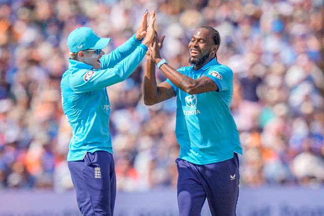 Jofra Archer of England celebrates taking the wicket of Virat Kohli of India during the 1st Metro Bank ODI match England vs India at Edgbaston, Birmingham, United Kingdom on 14 July 2026

(Photo by Maynard Manyowa/News Images)