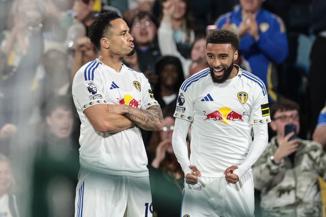 Noah Okafor of Leeds United celebrates his goal to make it 2-0 during the Premier League match Leeds United vs Burnley at Elland Road, Leeds, United Kingdom on 01 May 2026

(Photo by Mark Cosgrove/News Images)