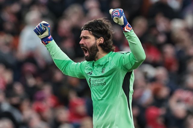 Alisson Becker of Liverpool celebrates a goal during the Premier League match Liverpool vs Wolverhampton Wanderers at Anfield, Liverpool, United Kingdom, 27th December 2025

(Photo by Mark Cosgrove/News Images)

*** GER AUT SUI OUT ***